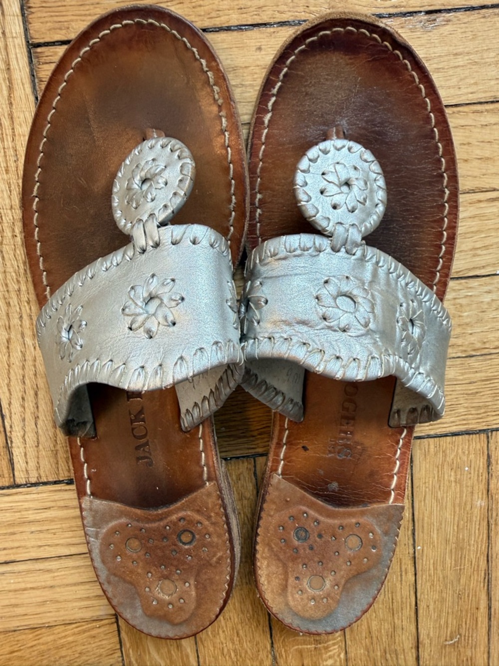 Jack Rogers Silver Leather Slingback-Style Slide Sandals